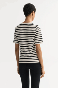 T-shirt rayé en soie et cachemire mélangé - Noir
