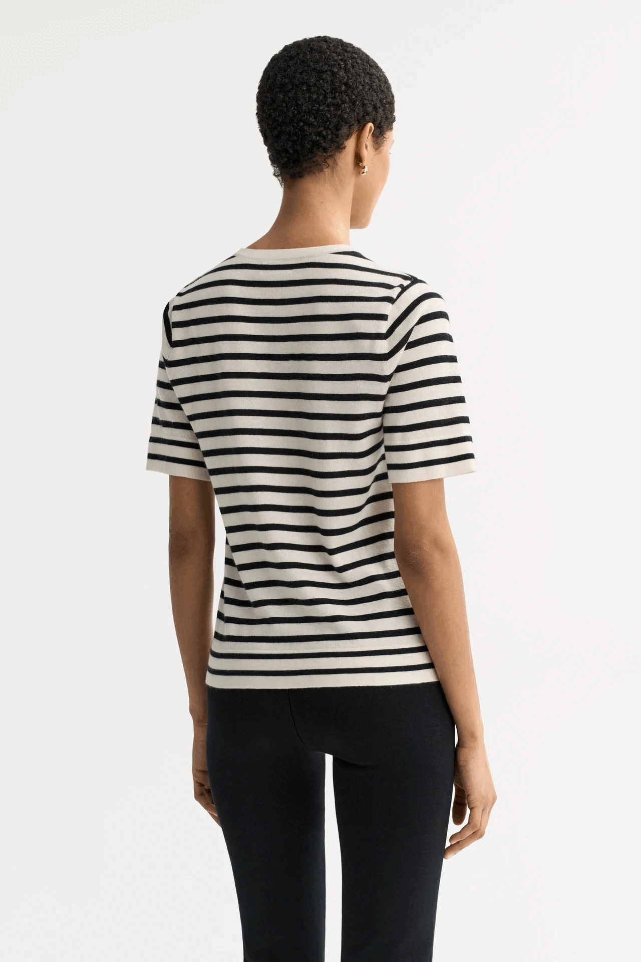 T-shirt rayé en soie et cachemire mélangé - Noir