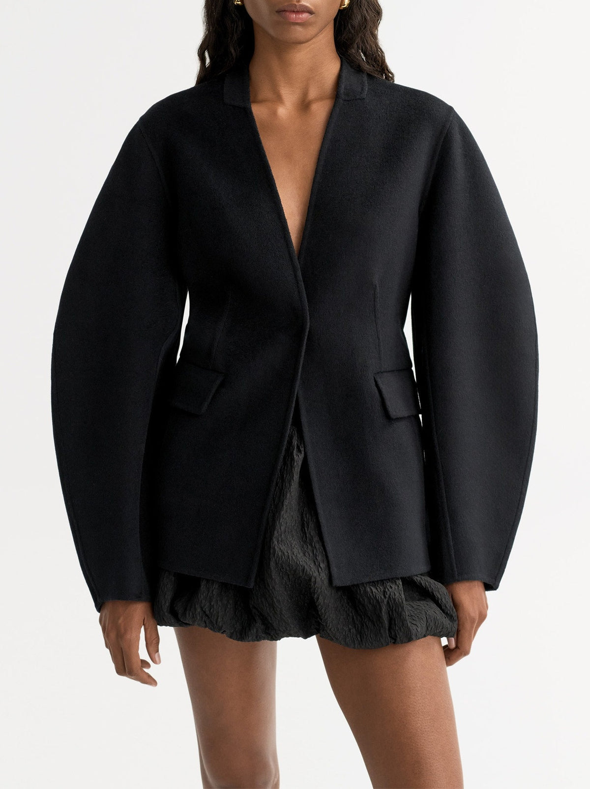 Wool and silk blend blazer - Black