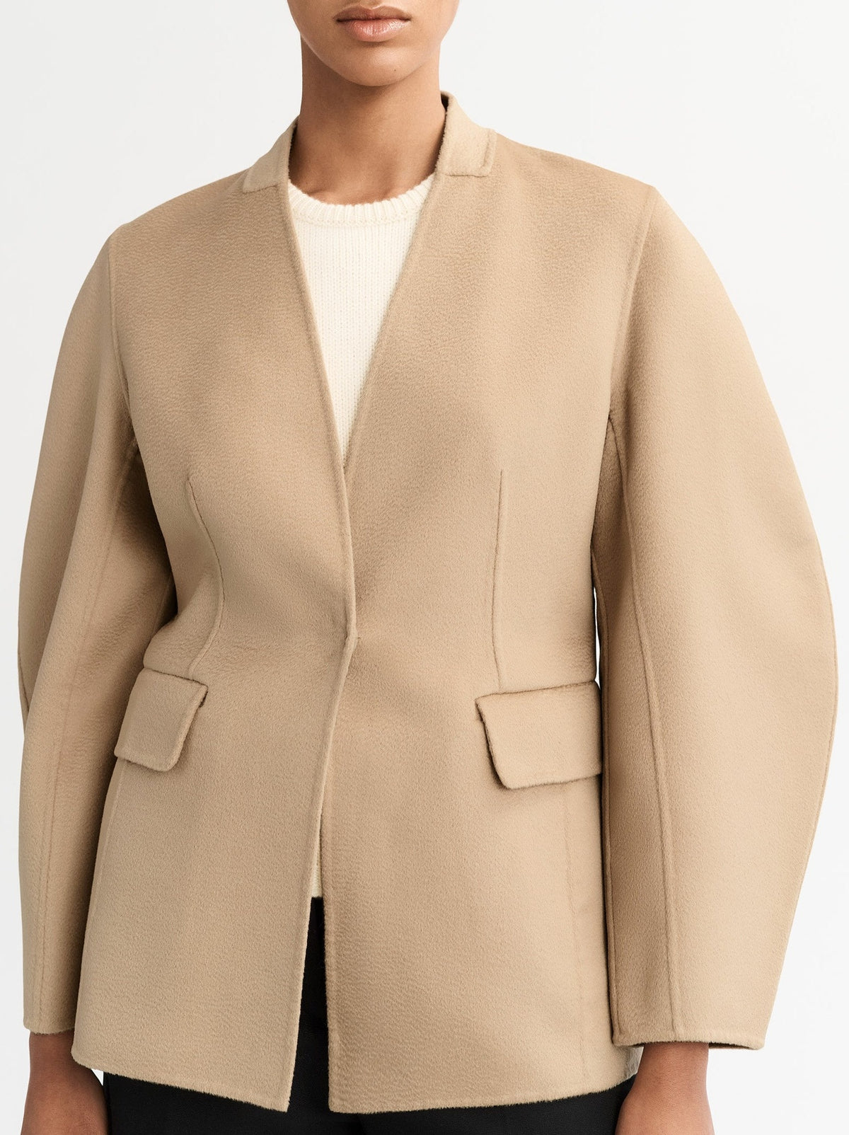 Wool and silk blend blazer - Beige
