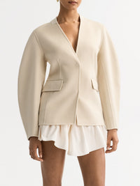 Wool and silk blend blazer - White