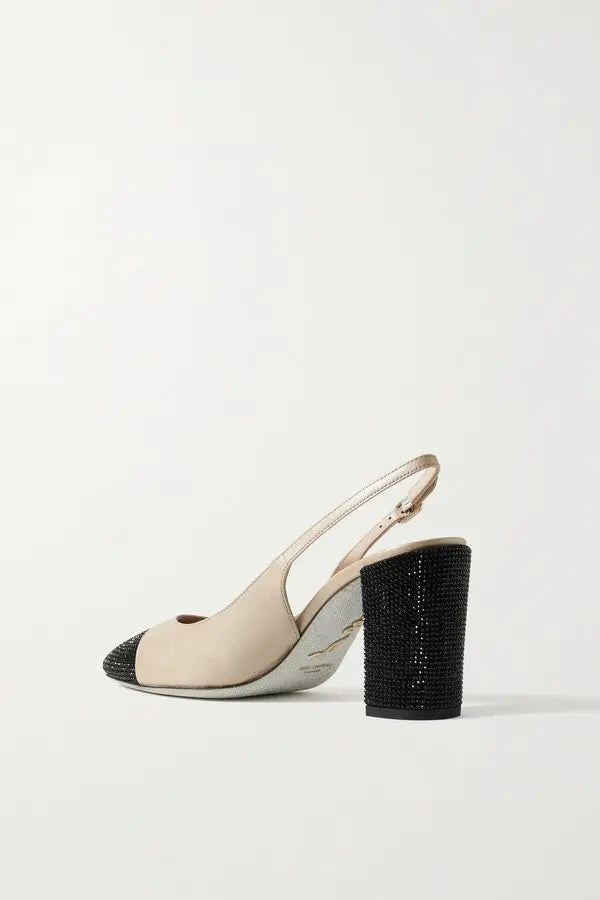 Slingbacks Kristen 80 à strass en cuir - Beige & Jet