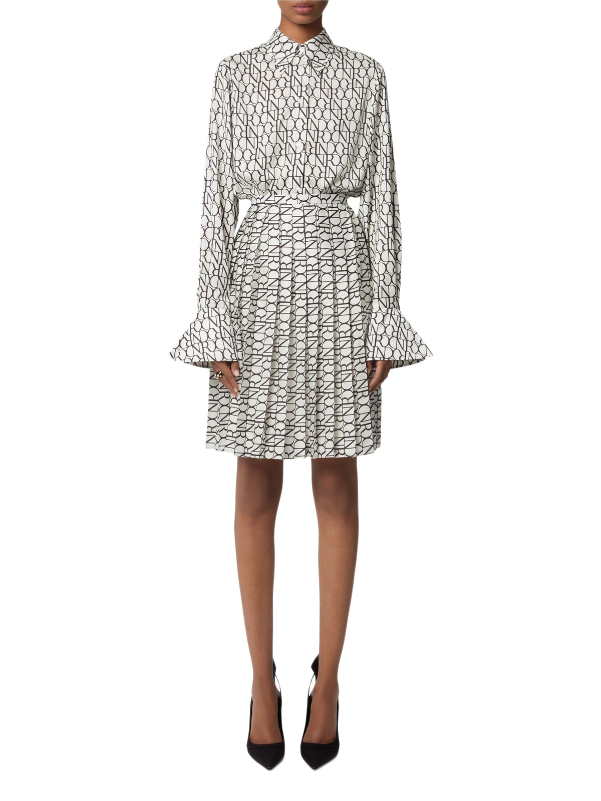 Pleated logo midi skirt - White