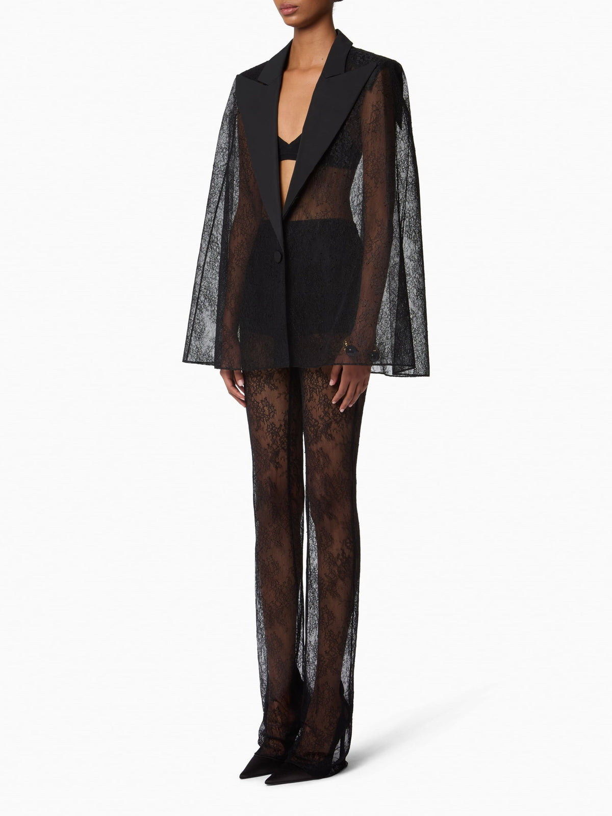 CAPE EN DENTELLE SUR MESURE AVEC REVERS OTTOMAN - Noir