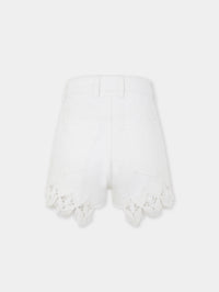 Shorts in denim with embroidery details