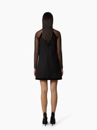 MINI-ROBE À MANCHES TRANSPARENTES ET NŒUD EN VELOURS EN GABARDINE - Noir