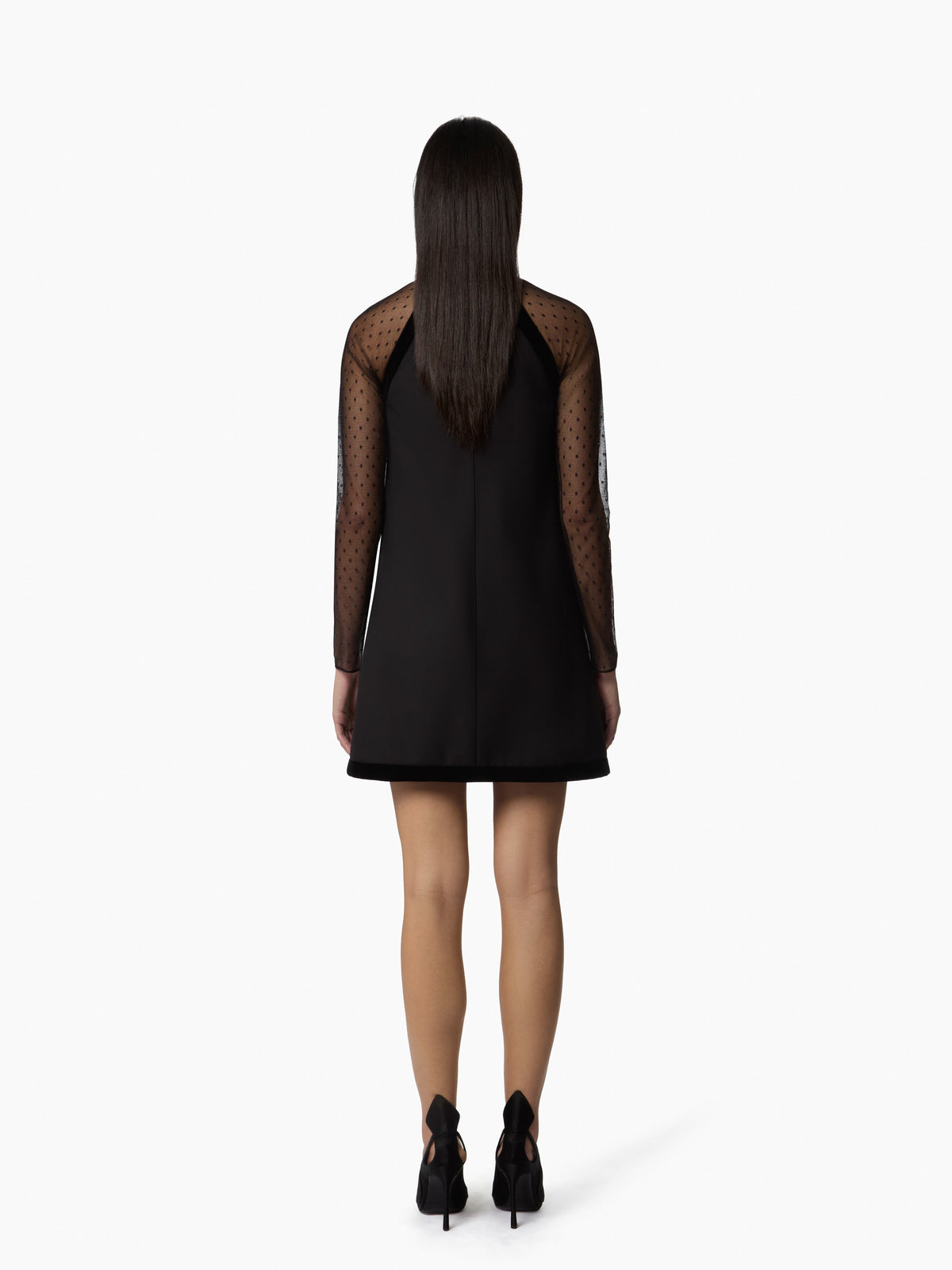 MINI-ROBE À MANCHES TRANSPARENTES ET NŒUD EN VELOURS EN GABARDINE