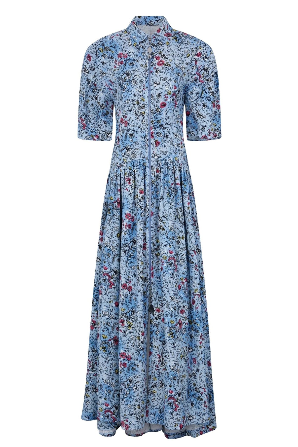 Robe longue Kurt Flower à manches - Kurt Flower & Blue & Pin