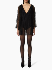 BODY CAPE TOP EN DENTELLE À COL V - Noir