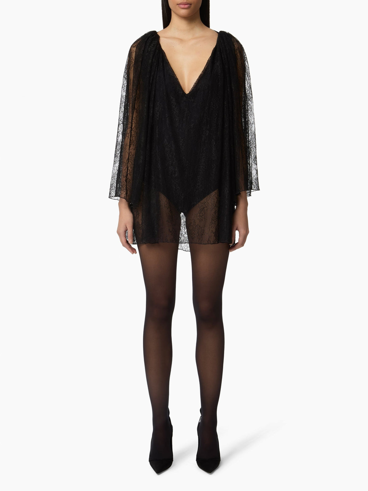BODY CAPE TOP EN DENTELLE À COL V - Noir