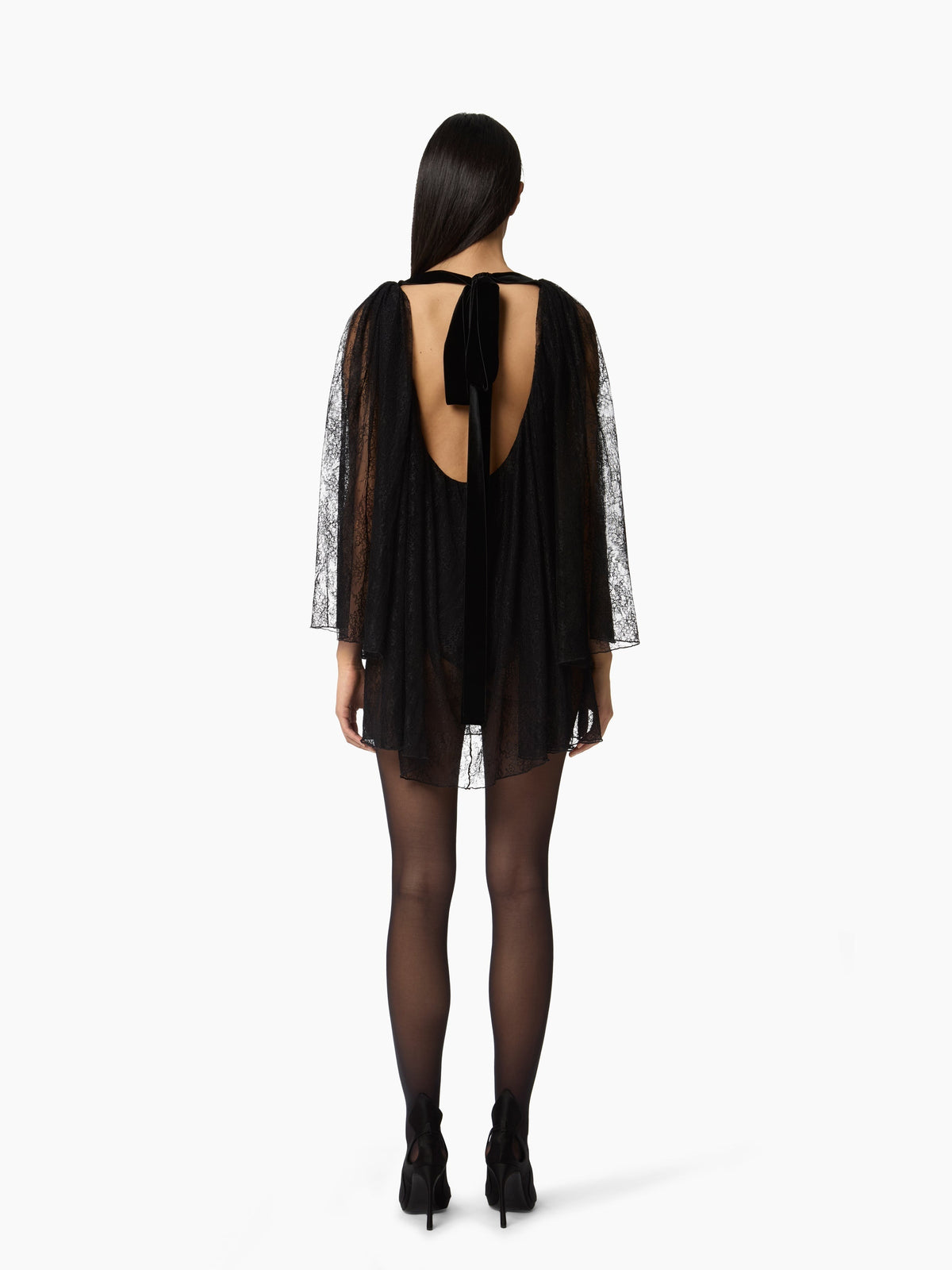 BODY CAPE TOP EN DENTELLE À COL V - Noir