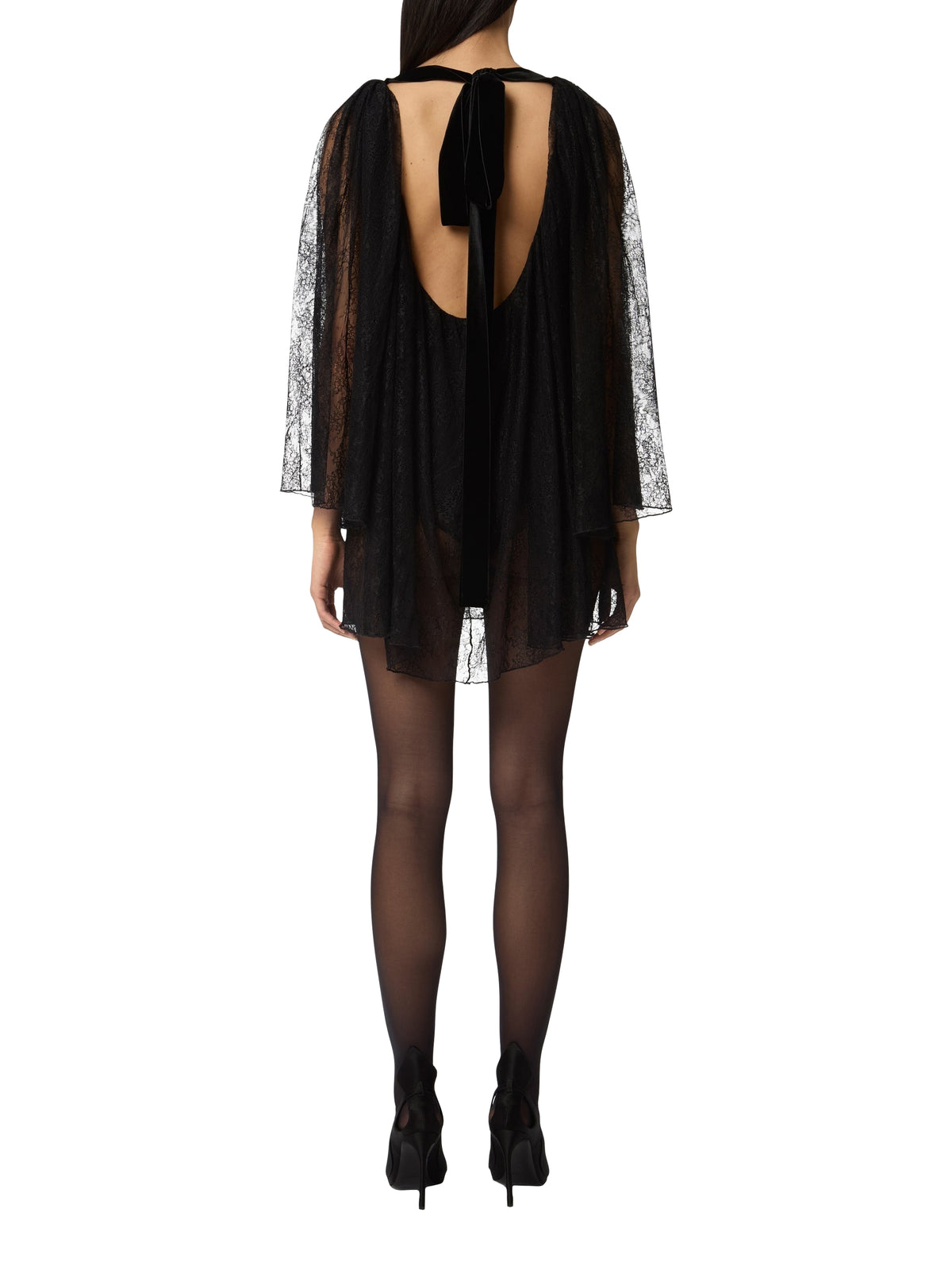 Lace V-neck cape bodysuit - Black