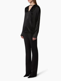 TOP COL V AVEC DÉTAIL DE NŒUD EN SATIN - Noir