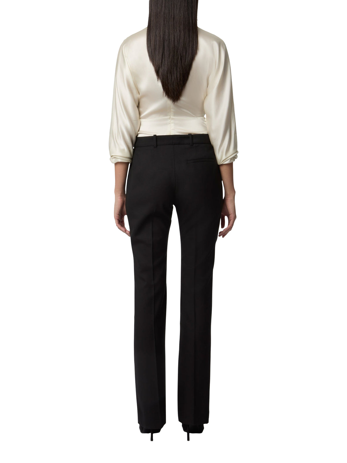 Blouse manches longues col V en satin - Crème