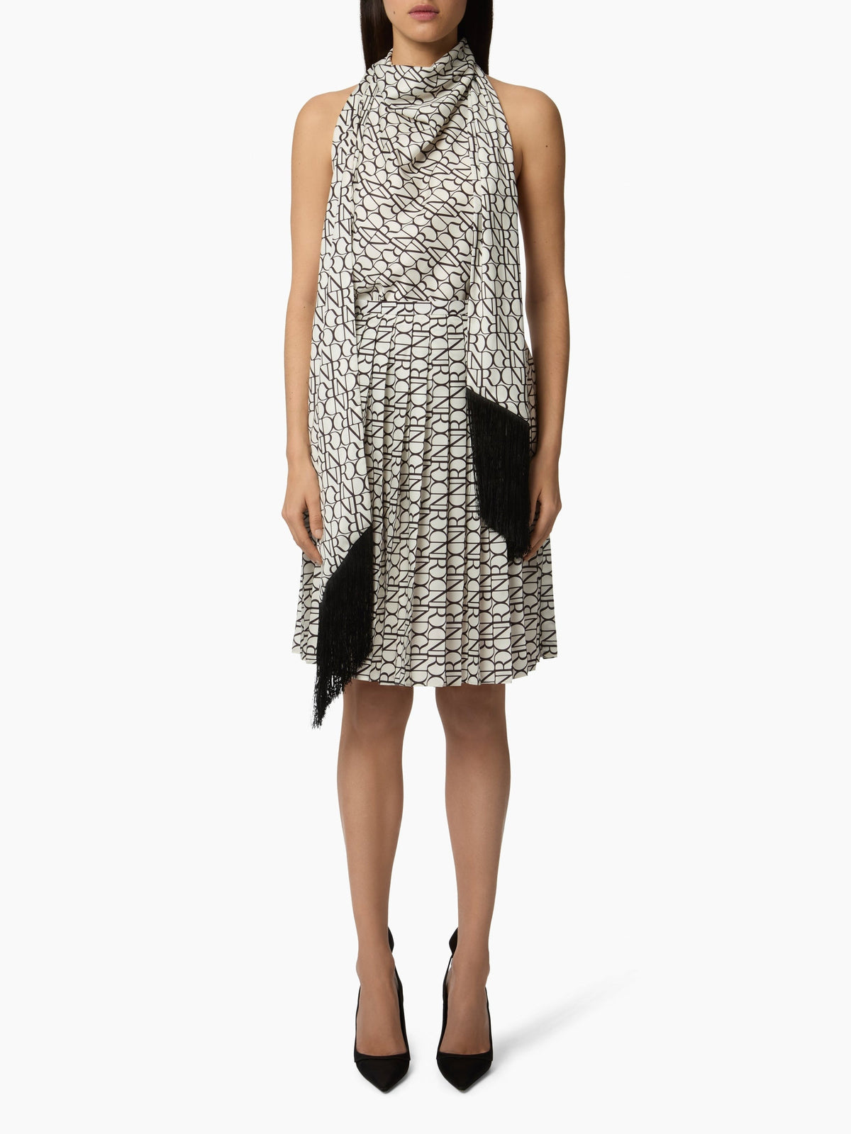 HAUT DOS NU EN SATIN IMPRIMÉ DU LOGO NR, AVEC FOULARD ASSORTI - Blanc