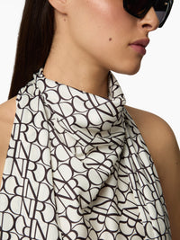 HAUT DOS NU EN SATIN IMPRIMÉ DU LOGO NR, AVEC FOULARD ASSORTI - Blanc