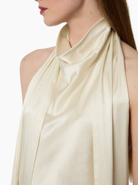 HAUT DOS NU EN SATIN IMPRIMÉ DU LOGO NR, AVEC FOULARD ASSORTI - Crème