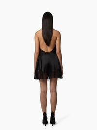 HAUT À COL HALTER AVEC ÉCHARPE EN SATIN - Noir
