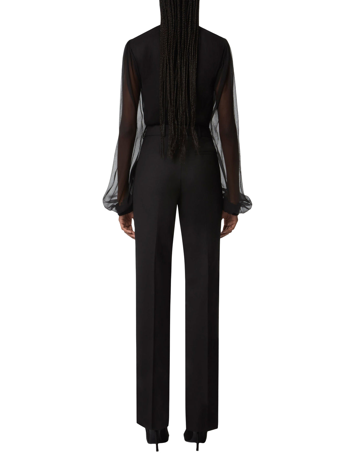 Silk chiffon high-neck ruffled blouse - Black