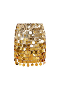 Gold mini skirt in gradient assembly