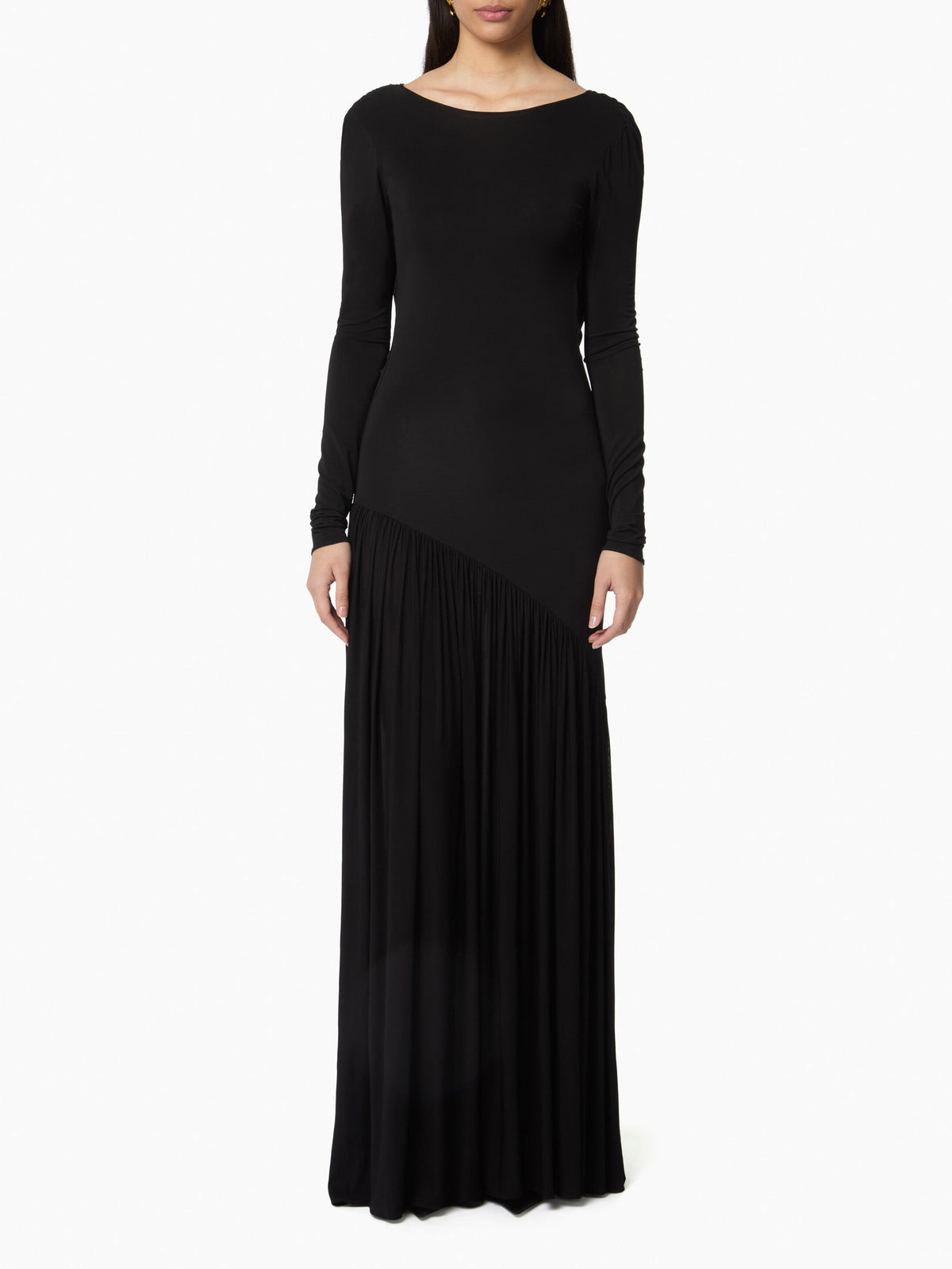 ROBE LONGUE À MANCHES LONGUES EN JERSEY EXTENSIBLE - Noir