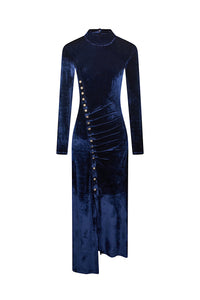 Draped midi dress in velvet