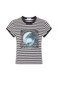 Cropped sailor-striped T-shirt - Navy & Off-White Stripes