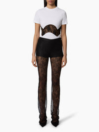 T-SHIRT EN JERSEY AVEC INSERTS EN DENTELLE - Blanc