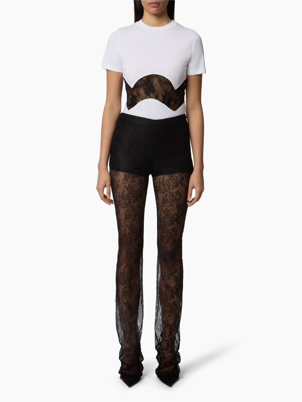 T-SHIRT EN JERSEY AVEC INSERTS EN DENTELLE
