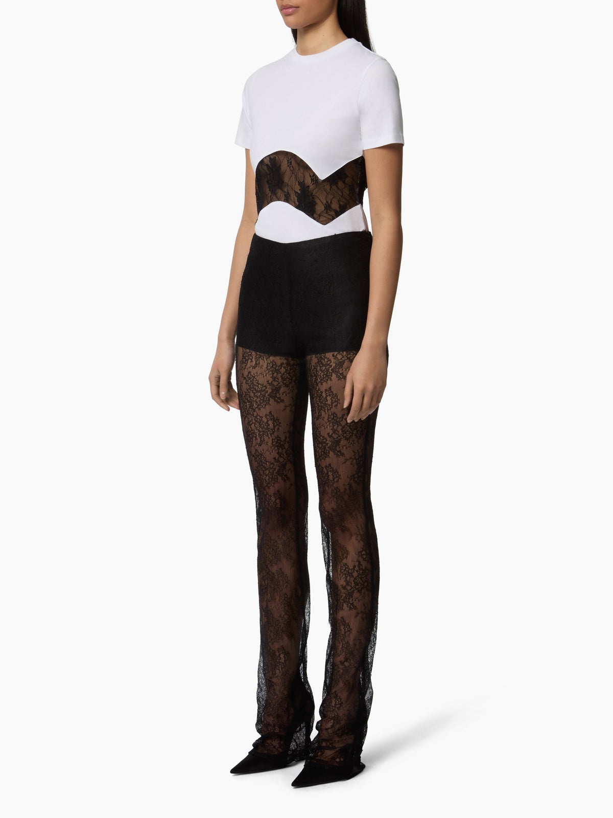 T-SHIRT EN JERSEY AVEC INSERTS EN DENTELLE