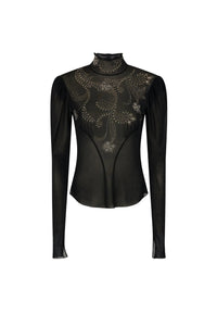 Blouse brodée à manches longues - Black