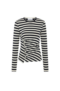 Draped striped wool T-shirt - Navy & Cream