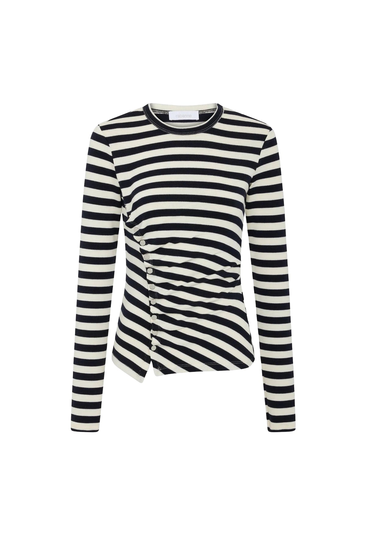 Draped striped wool T-shirt - Navy & Cream