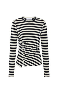 T-shirt drapé et rayé en laine - Navy & Cream