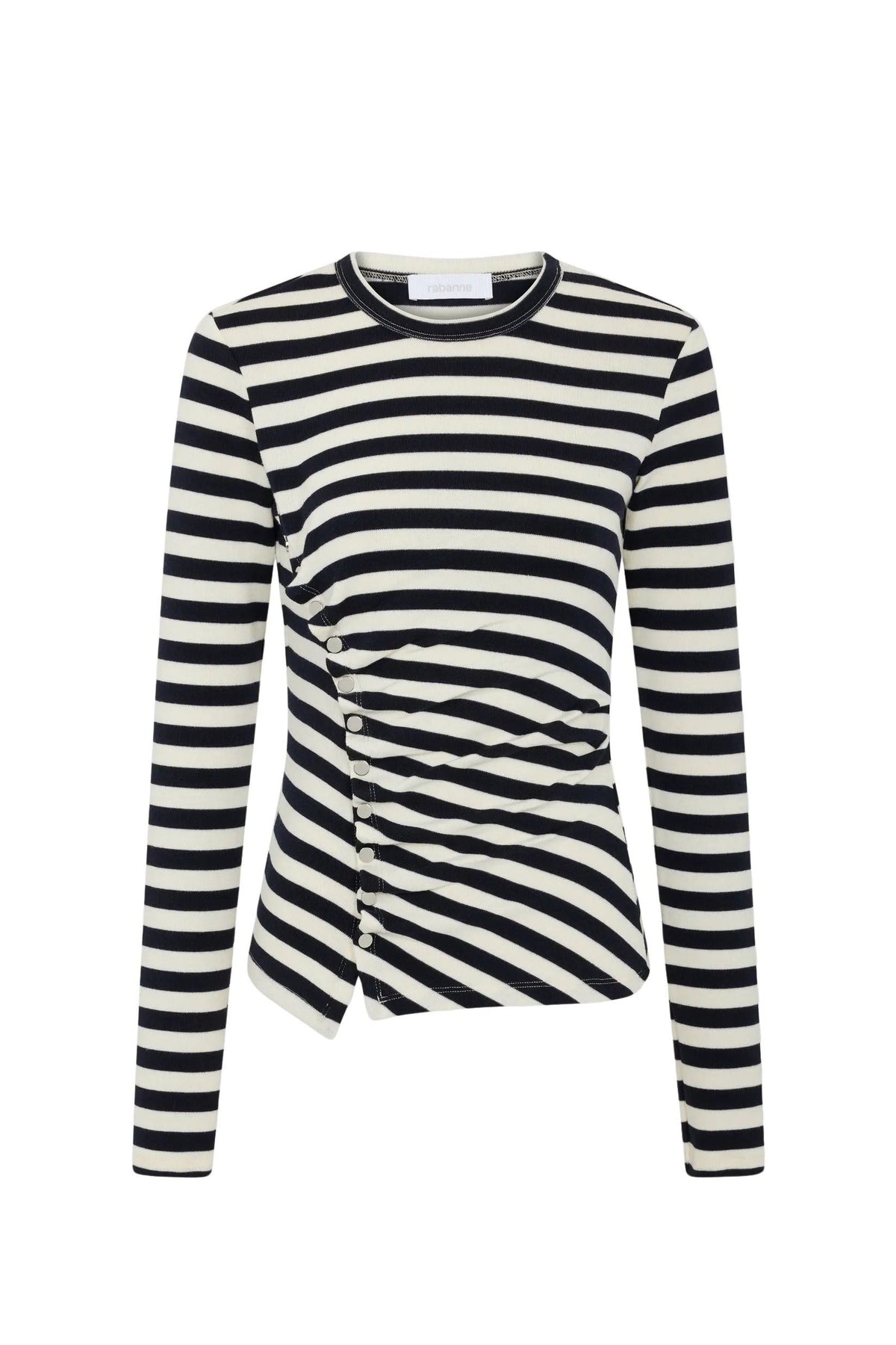 T-shirt drapé et rayé en laine - Navy & Cream