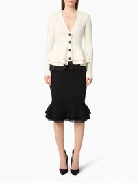 CARDIGAN EN LAINE EN LAINE À VOLANTS À COL EN V - Crème