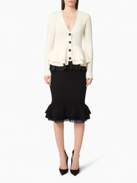 CARDIGAN EN LAINE EN LAINE À VOLANTS À COL EN V