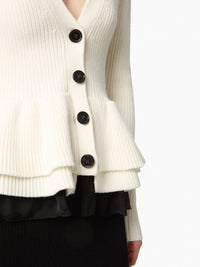 CARDIGAN EN LAINE EN LAINE À VOLANTS À COL EN V - Crème