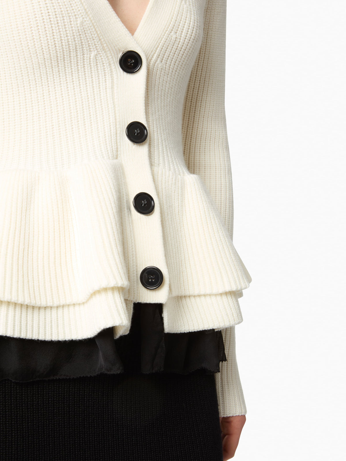 CARDIGAN EN LAINE EN LAINE À VOLANTS À COL EN V