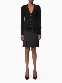 CARDIGAN EN LAINE EN LAINE À VOLANTS À COL EN V - Noir