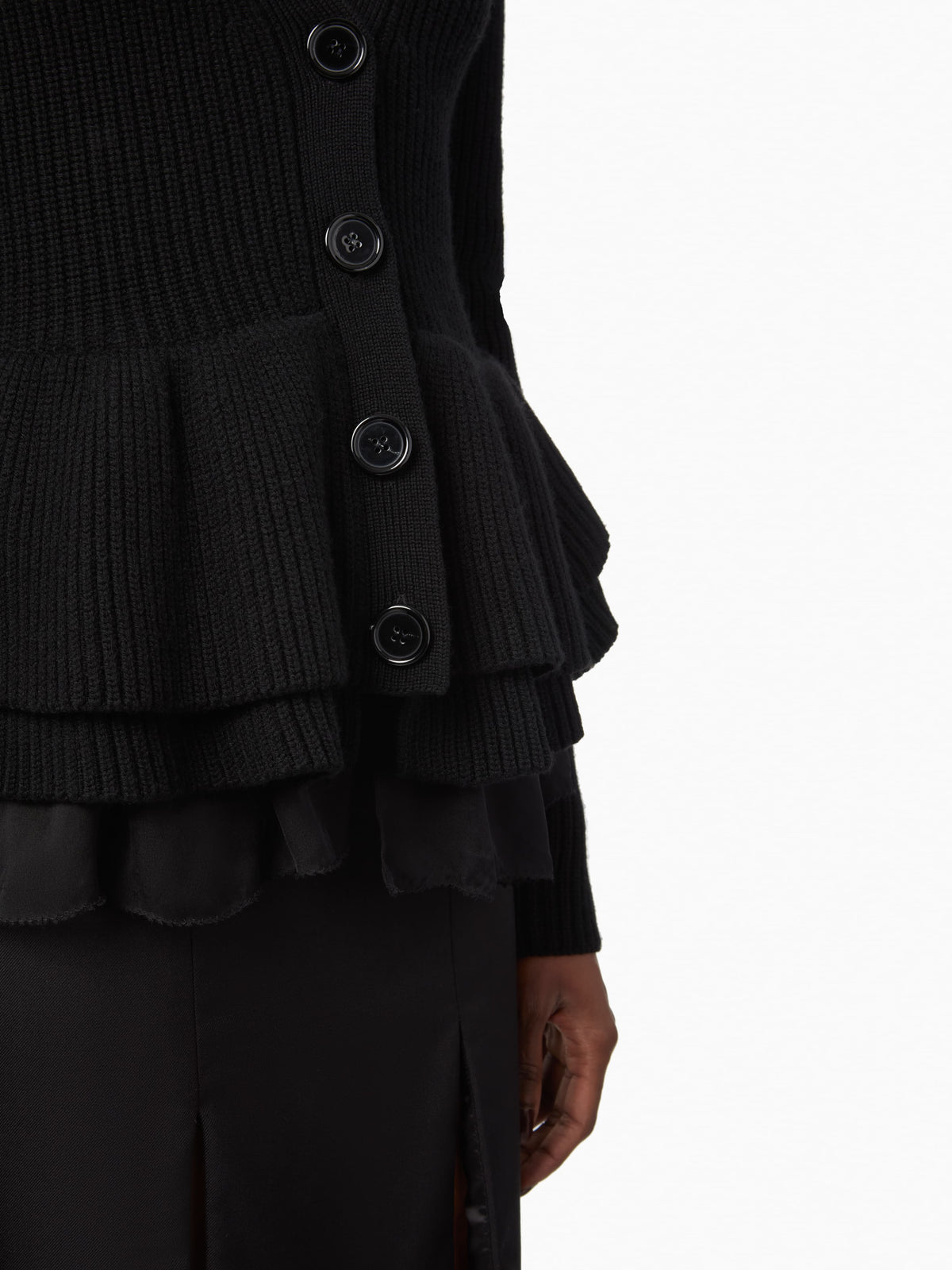 CARDIGAN EN LAINE EN LAINE À VOLANTS À COL EN V