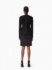 CARDIGAN EN LAINE EN LAINE À VOLANTS À COL EN V - Noir