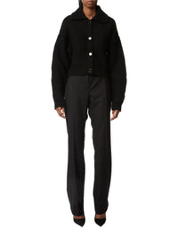 CARDIGAN CARRÉ EN TRICOT DE LAINE À CÂBLES - Noir
