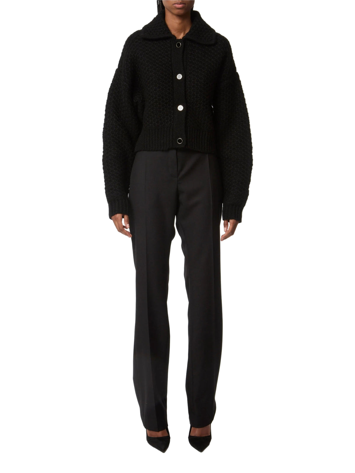 CARDIGAN CARRÉ EN TRICOT DE LAINE À CÂBLES - Noir