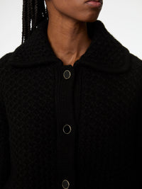 CARDIGAN CARRÉ EN TRICOT DE LAINE À CÂBLES - Noir