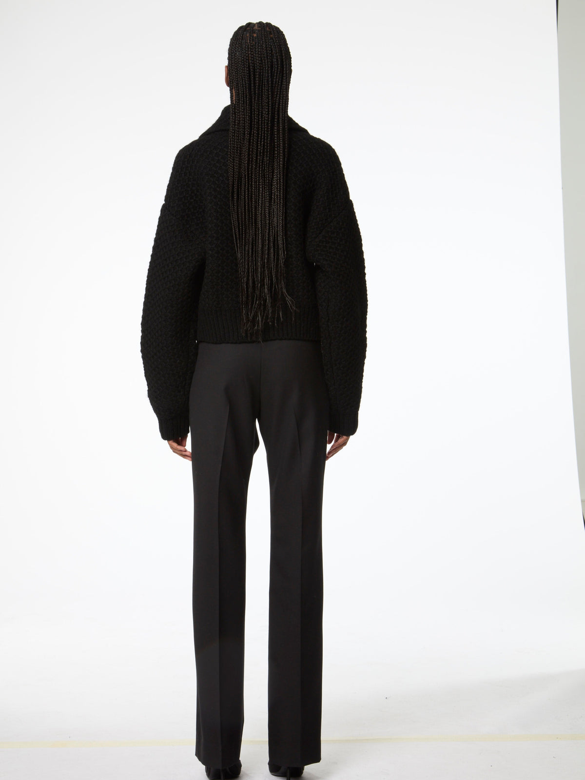 CARDIGAN CARRÉ EN TRICOT DE LAINE À CÂBLES - Noir