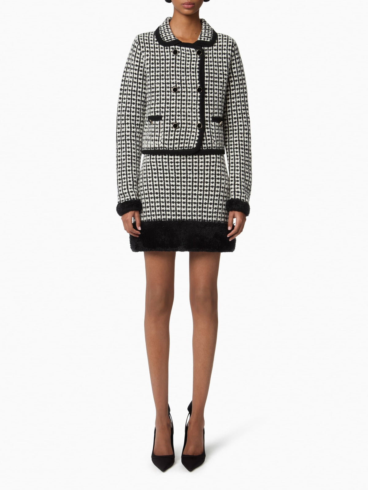 CARDIGAN DOUBLE BOUTONNAGE TRICOTÉ JACQUARD EFFET TWEED