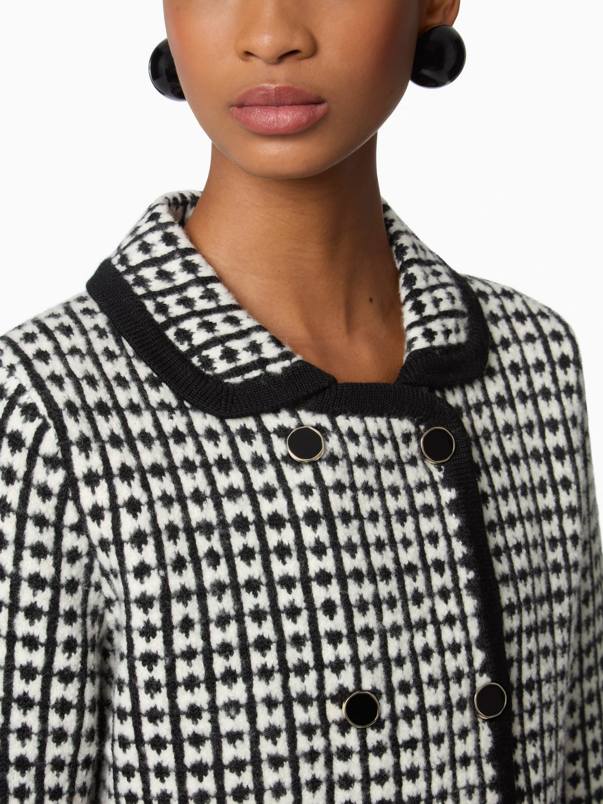 CARDIGAN DOUBLE BOUTONNAGE TRICOTÉ JACQUARD EFFET TWEED
