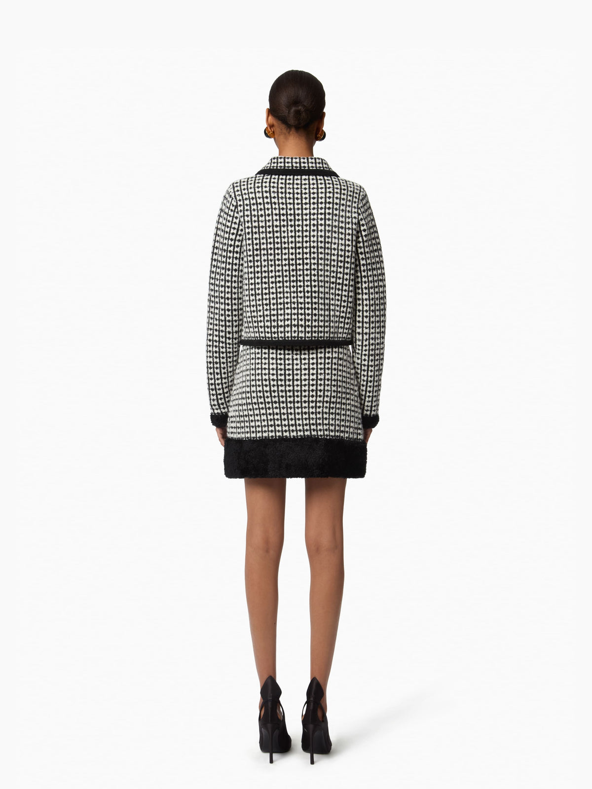 CARDIGAN DOUBLE BOUTONNAGE TRICOTÉ JACQUARD EFFET TWEED - Noir Et Blanc
