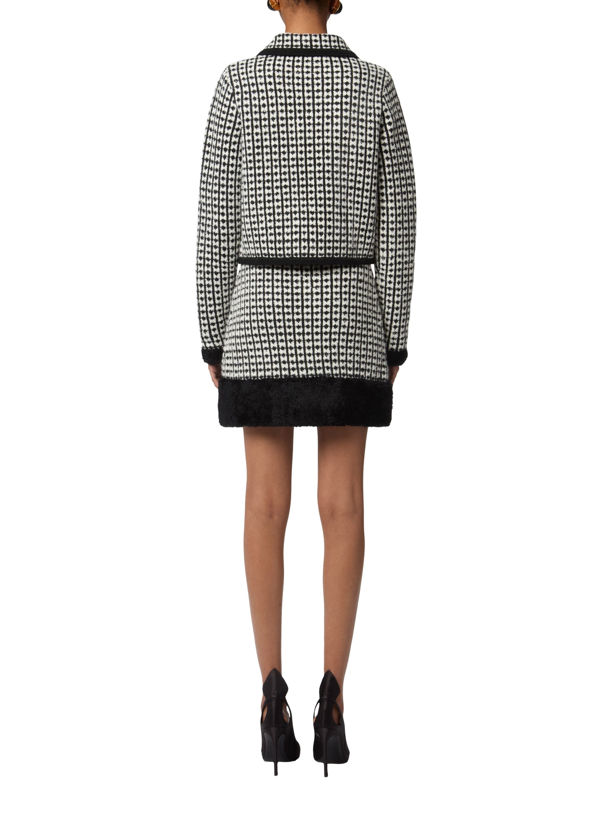 Short tweed-style wool jacquard skirt - White